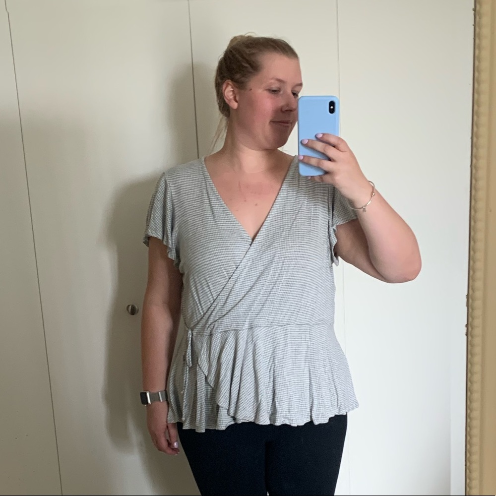 Delaney Studio peplum wrap top plus size gray